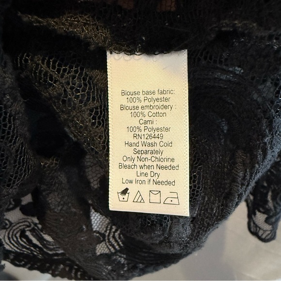 Marc Bouwer Black Sheer and Floral Lace Blouse Women’s XL - Picture 7 of 11